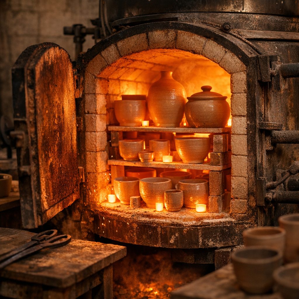 Peças em processo de queima no forno